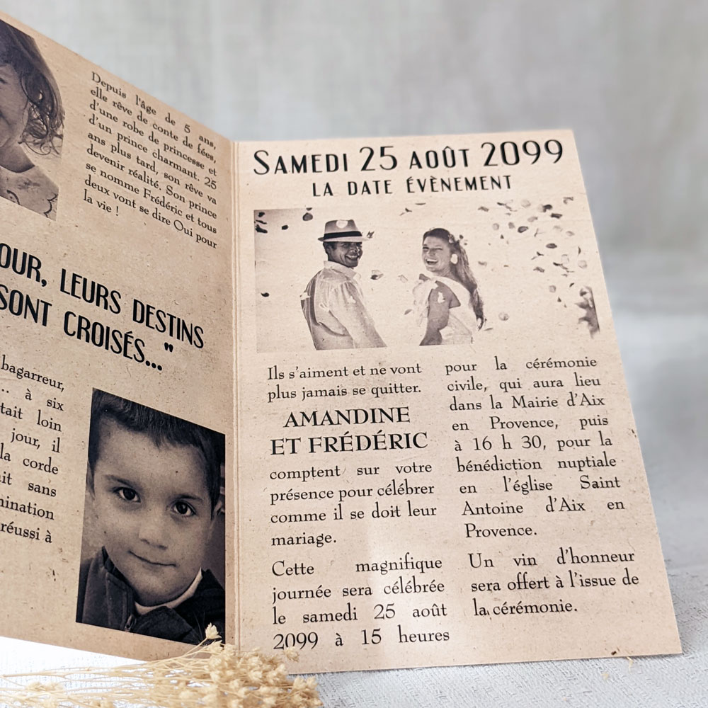 Carte d'invitation Vieux journal vintage - Le faire-part Français.fr