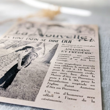 Faire-part mariage Vieux journal vintage grand format