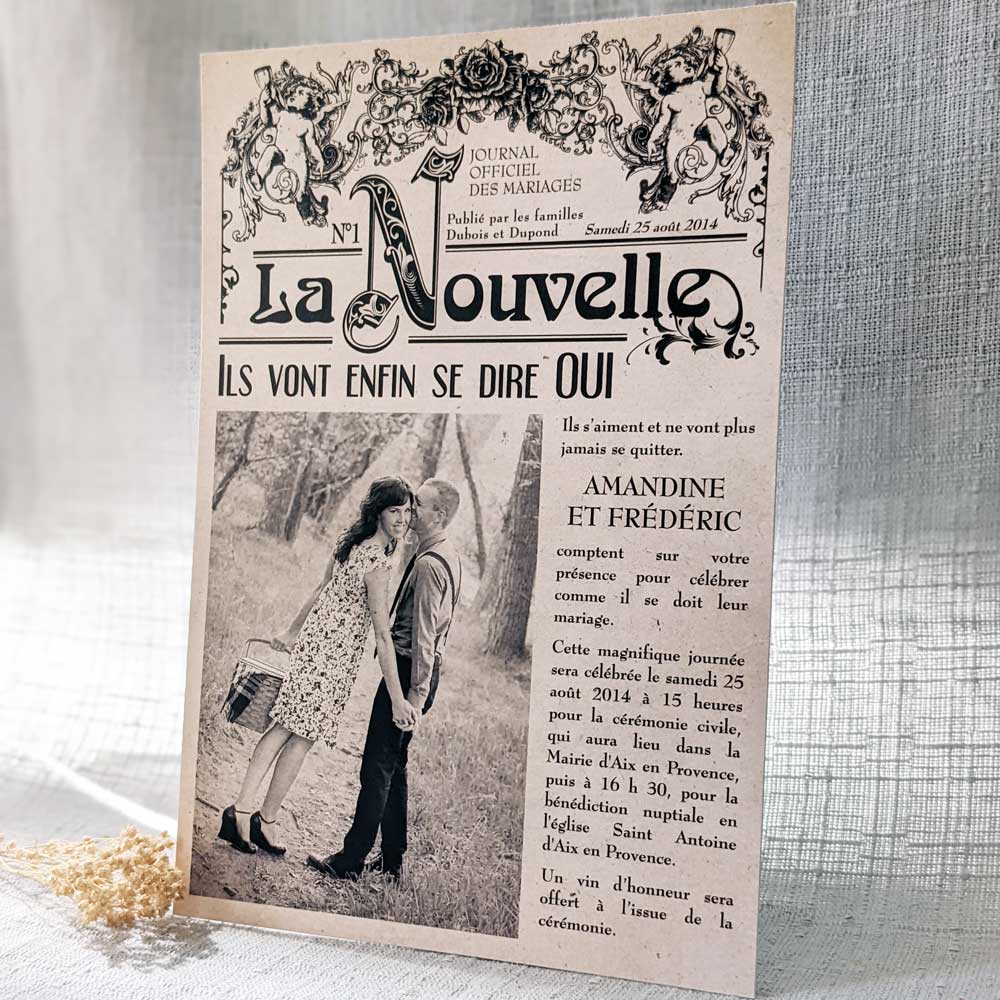 Faire-part mariage vieux journal vintage grand - Le faire-part Français