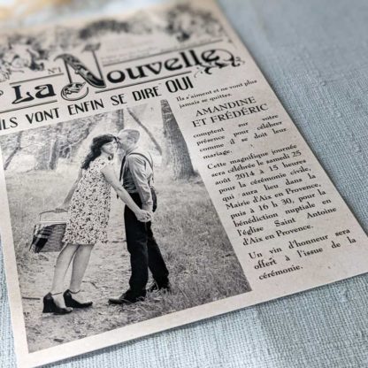 Faire-part mariage Vieux journal vintage grand format