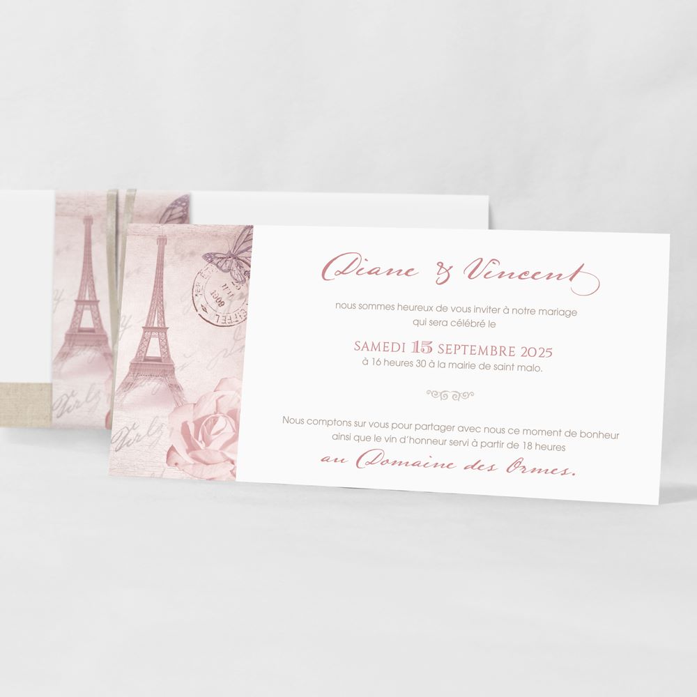 Carte d'invitation romantique Paris - Le faire-part Français.fr