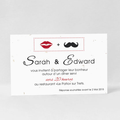 Carton d'invitation original Lèvres et moustache LM10-GRA-4