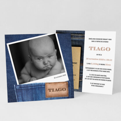 Faire-part naissance carte jean et polaroid FN39-HUM-101-1