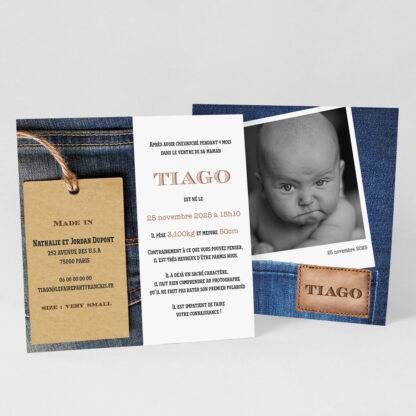 Faire-part naissance carte jean et polaroid - FN39-HUM-101-2