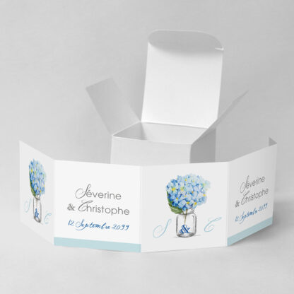 Boîte à dragées Bouquet romantique bleu BM75-FLO-16B_ouvert