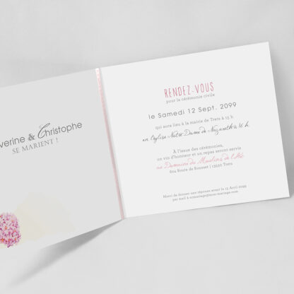 Faire-part mariage champêtre Bouquet romantique rose