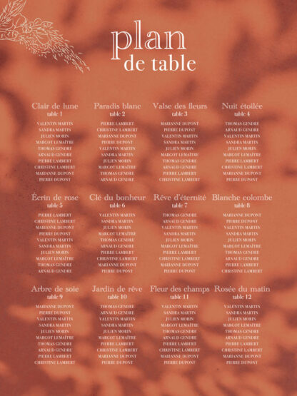 Panneau plan de table Flora Terracotta