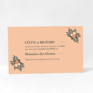 Carton d'invitation Nature et fleurs saumon