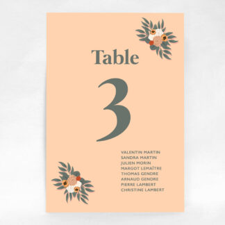 Plan de table Nature et fleurs saumon