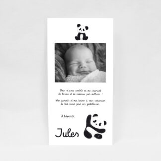 Carte remerciement naissance Panda