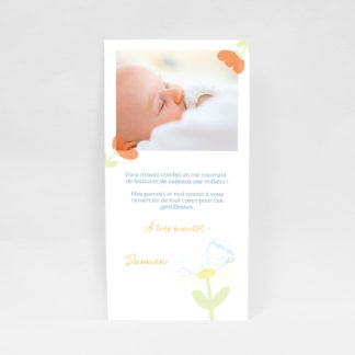 Carte remerciement Cocon bébé fleuri