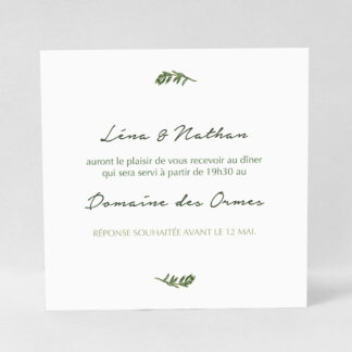 Carton d'invitation Brin d'olivier