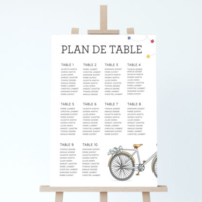 Panneau plan de table Bicyclette
